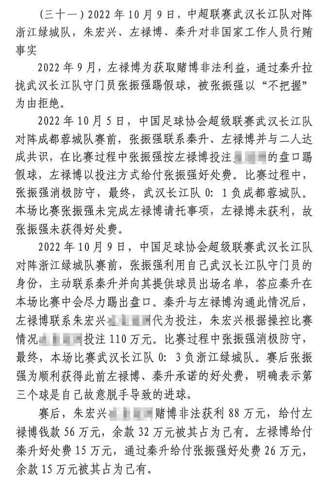 網傳判決書：前武漢門將向秦升主動請纓踢假球，合分41萬好處費